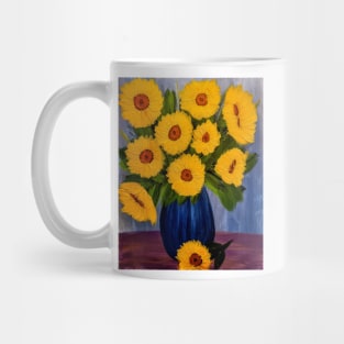 Sunflowers In a metallic blue vases Mug